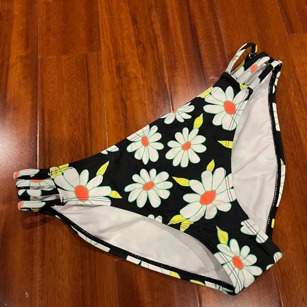 Daisy Floral Bikini Bottomโ Swim Salt Cove Black White Neon New Juniors Large